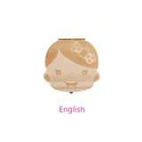 HULIANFU Tooth Box Poland English dutch Spanish Russian French GermanText Baby Boy Girl Wood Case Save Milk Teeth Organizer Holder
