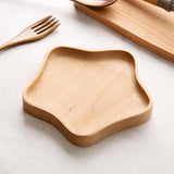 HULIANFU Natural Beech Cartoon Food Tray Wooden Cup Breakfast Plate Large Solid Wood Tableware Cake Snack Fruit Tray Safe baby Food Bowl