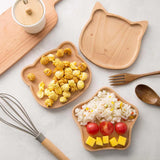HULIANFU Natural Beech Cartoon Food Tray Wooden Cup Breakfast Plate Large Solid Wood Tableware Cake Snack Fruit Tray Safe baby Food Bowl