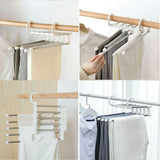 HULIANFU Newest Fashion 5 in 1 Pant rack shelves Stainless Steel Clothes Hangers Multi-functional Wardrobe Hot Sale Magic Hanger
