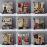 HULIANFU Retro Nostalgic couch cushion home decorative pillows London Paris scenic printed square 45x45cm pillowcase seat back cushions