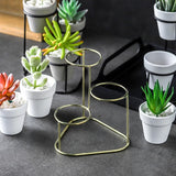 HULIANFU Mini 3 in 1 Pottery Planters Modern Small Flower Pots with Gold Black Metal Stands Decorative Tabletop Ornaments Home Decoration