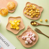 HULIANFU Natural Beech Cartoon Food Tray Wooden Cup Breakfast Plate Large Solid Wood Tableware Cake Snack Fruit Tray Safe baby Food Bowl