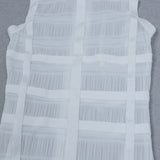 hulianfu High Quality White Sleeveless Tassel Hollow Out Bodycon Rayon Bandage Dress Evening Party Sexy Dress