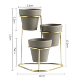 HULIANFU Mini 3 in 1 Pottery Planters Modern Small Flower Pots with Gold Black Metal Stands Decorative Tabletop Ornaments Home Decoration