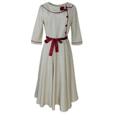 spring new Slim art fashion brand dress Peter pan Collar with button butterfly Bow retro dress
