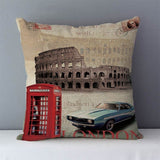 HULIANFU Retro Nostalgic couch cushion home decorative pillows London Paris scenic printed square 45x45cm pillowcase seat back cushions