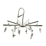 HULIANFU Laundry 16 pegs Folding Clip Hanger Clothes Clothespin Socks Underwear Airer Dryer Drying Stainless steel Silver