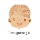 HULIANFU Tooth Box Poland English dutch Spanish Russian French GermanText Baby Boy Girl Wood Case Save Milk Teeth Organizer Holder
