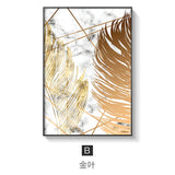 HULIANFU Nordic Golden Abstract Leaf Flower Wall Art Canvas Painting Modern Plant Poster Print Wall Picture Living Room Unique Decoration
