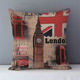 HULIANFU Retro Nostalgic couch cushion home decorative pillows London Paris scenic printed square 45x45cm pillowcase seat back cushions