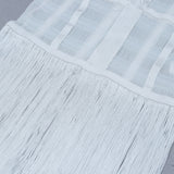 hulianfu High Quality White Sleeveless Tassel Hollow Out Bodycon Rayon Bandage Dress Evening Party Sexy Dress