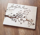 HULIANFU Personalized Engraved  Wooden Guest Book Bird Wedding Guest Book Rustic Wedding Guest Book Bridal Shower Guest Book