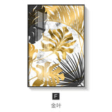 HULIANFU Nordic Golden Abstract Leaf Flower Wall Art Canvas Painting Modern Plant Poster Print Wall Picture Living Room Unique Decoration