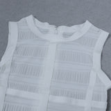 hulianfu High Quality White Sleeveless Tassel Hollow Out Bodycon Rayon Bandage Dress Evening Party Sexy Dress