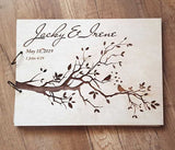 HULIANFU Personalized Engraved  Wooden Guest Book Bird Wedding Guest Book Rustic Wedding Guest Book Bridal Shower Guest Book