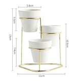 HULIANFU Mini 3 in 1 Pottery Planters Modern Small Flower Pots with Gold Black Metal Stands Decorative Tabletop Ornaments Home Decoration