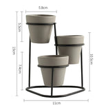 HULIANFU Mini 3 in 1 Pottery Planters Modern Small Flower Pots with Gold Black Metal Stands Decorative Tabletop Ornaments Home Decoration