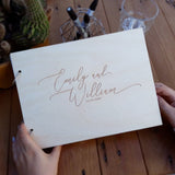 HULIANFU Wedding guest book Wooden guest book Rustic black printing Guestbook Wedding memory Engraved guest book Custom guest book