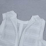 hulianfu High Quality White Sleeveless Tassel Hollow Out Bodycon Rayon Bandage Dress Evening Party Sexy Dress