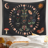 HULIANFU Moon Phase Tapestry Wall Hanging Botanical Celestial Floral Wall Tapestry Hippie Flower Wall Carpets Dorm Decor Starry SkyCarpet