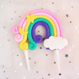 HULIANFU Rainbow Cake Topper Star Cloud Cupcake Decor Sofa Clay Cake Decor Baby Shower One 1st Happy Birthday Party Decor Kids Girl Boy