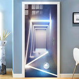 HULIANFU 2023 PVC Self-Adhesive Door Sticker 3D Stereo Corridor Light Mural Wallpaper Living Room Restaurant Door Decal 3D Vinyl Wall Stickers