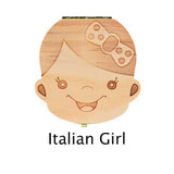 HULIANFU Tooth Box Poland English dutch Spanish Russian French GermanText Baby Boy Girl Wood Case Save Milk Teeth Organizer Holder
