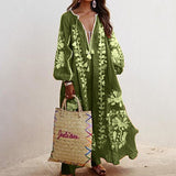 hulianfu Spring Elegant Floral Print Tassel Long Party Dress Vintage Long Lantern Sleeve Ladies Dresses Women V Neck Casual Loose Dress
