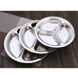 HULIANFU Stainless Steel Dinner Plate 3 Sections Round Divided Dish Children Fruit Snack Tray Baby Bowls Kitchen Tableware Dia 22/24/26cm