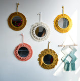 HULIANFU New arrival handmade macrame taperstry with mirror taperstry mirror wall hanging mirror Bohemian mirror