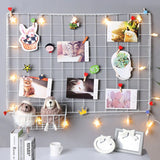 HULIANFU Nordic Home Wall Decoration Iron Grid Decor Photo Frame Postcards DIY Wall Art Display Mesh Storage Shelf Organizer Rack Holder