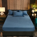 HULIANFU Soft Plain Velvet Fitted Bed Sheet Bed Mattress Protector Cover Cozy Breathable Mattress Bed Sheet with Elastic Band