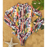 Long Sleeve Print Floral New One Piece Swimsuit Swimwear Women Bathing Suit Backless Swimsuit Vintage Surfing Swim Suit