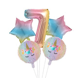 HULIANFU Rainbow Unicorn Balloon Number Foil Globos 1 2 3 4 Years Old Birthday Party Decoration Kid Unicorn Theme Party Wedding Balls Toy