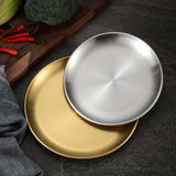 HULIANFU Korean stainless steel thickened disc Golden Cafe Tray Fruit Plate Cake Plate Bone Dish Dish Dish Shallow Plate