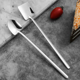 HULIANFU Stainless Steel Spade Shaped Spoon Tea Spoons Long Handle Ice Cream Dessert Spoon Coffee Stirring Spoon Kitchen Tablewares