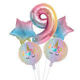 HULIANFU Rainbow Unicorn Balloon Number Foil Globos 1 2 3 4 Years Old Birthday Party Decoration Kid Unicorn Theme Party Wedding Balls Toy