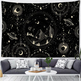 HULIANFU White Black Sun Moon Mandala Starry Sky Tapestry Wall Hanging Bohemian Gypsy Psychedelic Tapiz Witchcraft Astrology Tapestry