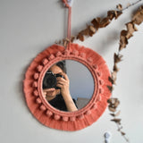HULIANFU New arrival handmade macrame taperstry with mirror taperstry mirror wall hanging mirror Bohemian mirror