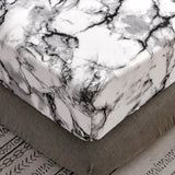 HULIANFU Nordic Mirco Fiber Marble Print Fitted Bed Sheet Single Elastic Band Double Bed Linen Home Soft Comfortable King Size Bedsheet