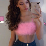 Hulianfu fake fur patchwork sleeveless tube sexy crop tops autumn winter women pink streetwear pur outfits camis