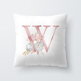 HULIANFU Pink Letter Decorative Floral Pillow Gold Alphabet Cushion for Sofa Polyester Pillowcase Decoration Salon