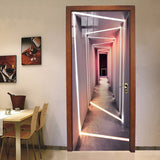 HULIANFU  Self-Adhesive Door Sticker 3D Stereo Gallery Light Space Expansion Wallpaper Modern Creative Living Room Bedroom 3D Door Poster