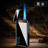 HULIANFU New Windproof Metal Dual Plasma Arc Lighter Jet USB Torch Lighter Gas Electric Butane Chargeable Pipe Cigar Lighter Gadgets