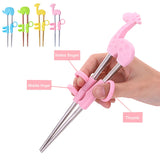 HULIANFU Reusable Stainless Steel Cute Portable Chopsticks For Kids Learning Training Chopsticks Food Sticks Learner Kids Enlightenment