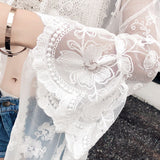Hulianfu Women Blouse Sun Protection Outerwear Fashion Long Flare Sleeve Mesh Embroidery Thin Loose Party Holiday Maiden Outerwear Sexy