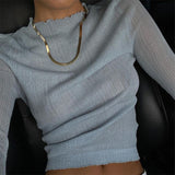 Hulianfu Fall Elegant See Through Long Sleeve Mock Neck Women Tops Fashion Streetwear Sexy T-Shirts Tees Slim Clothes