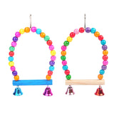 HULIANFU Natural Wooden Parrots Swing Toy Birds Perch Hanging Cage with Colorful Beads Bells Pet Supplies PXPC