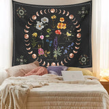 HULIANFU Moon Phase Tapestry Wall Hanging Botanical Celestial Floral Wall Tapestry Hippie Flower Wall Carpets Dorm Decor Starry SkyCarpet